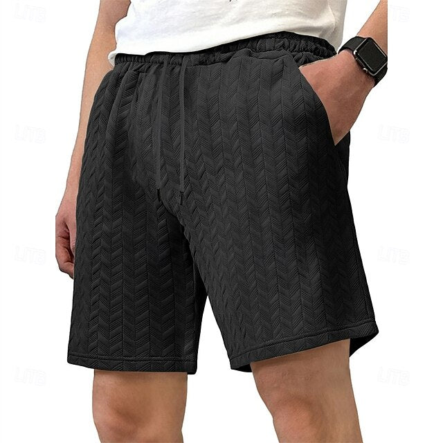 Men’s Textured Jacquard Shorts — Drawstring Elastic Waist, Comfort Fit