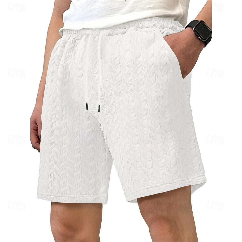 Men’s Textured Jacquard Shorts — Drawstring Elastic Waist, Comfort Fit