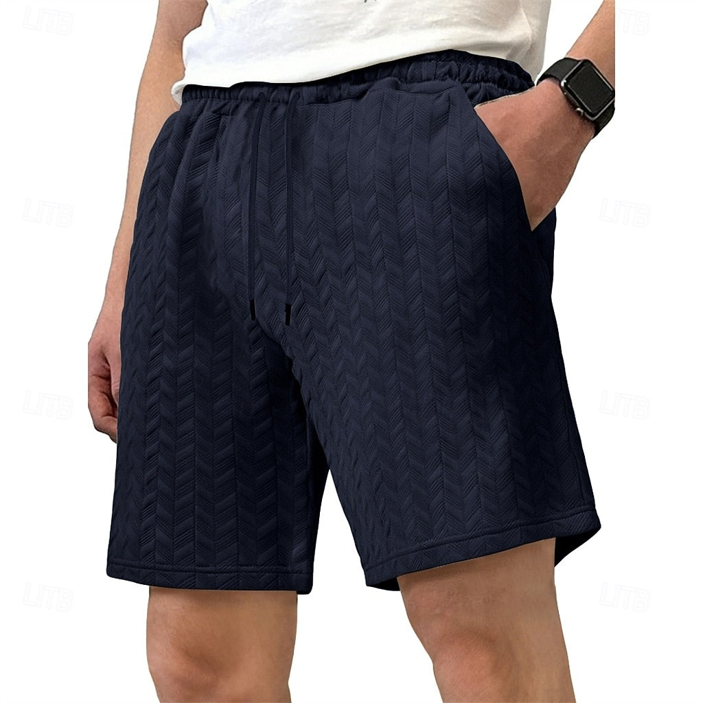 Men’s Textured Jacquard Shorts — Drawstring Elastic Waist, Comfort Fit