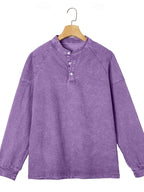 Men's 100% Cotton Acid Wash Long Sleeve Henley Shirt – Vintage Raglan Sleeve Stand Collar Casual Streetwear Top for Spring Fall Winter