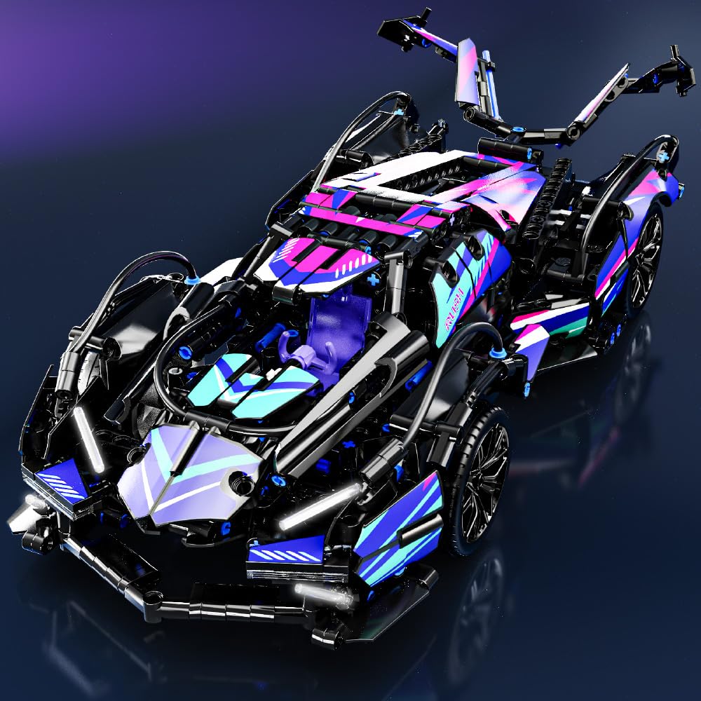 Mesiondy Cyberpunk V12 Hypercar Building Kit – 1039 PCS Premium Brick System | Italian Supercar Technic Model | Scissor Door & Active Wing Detail