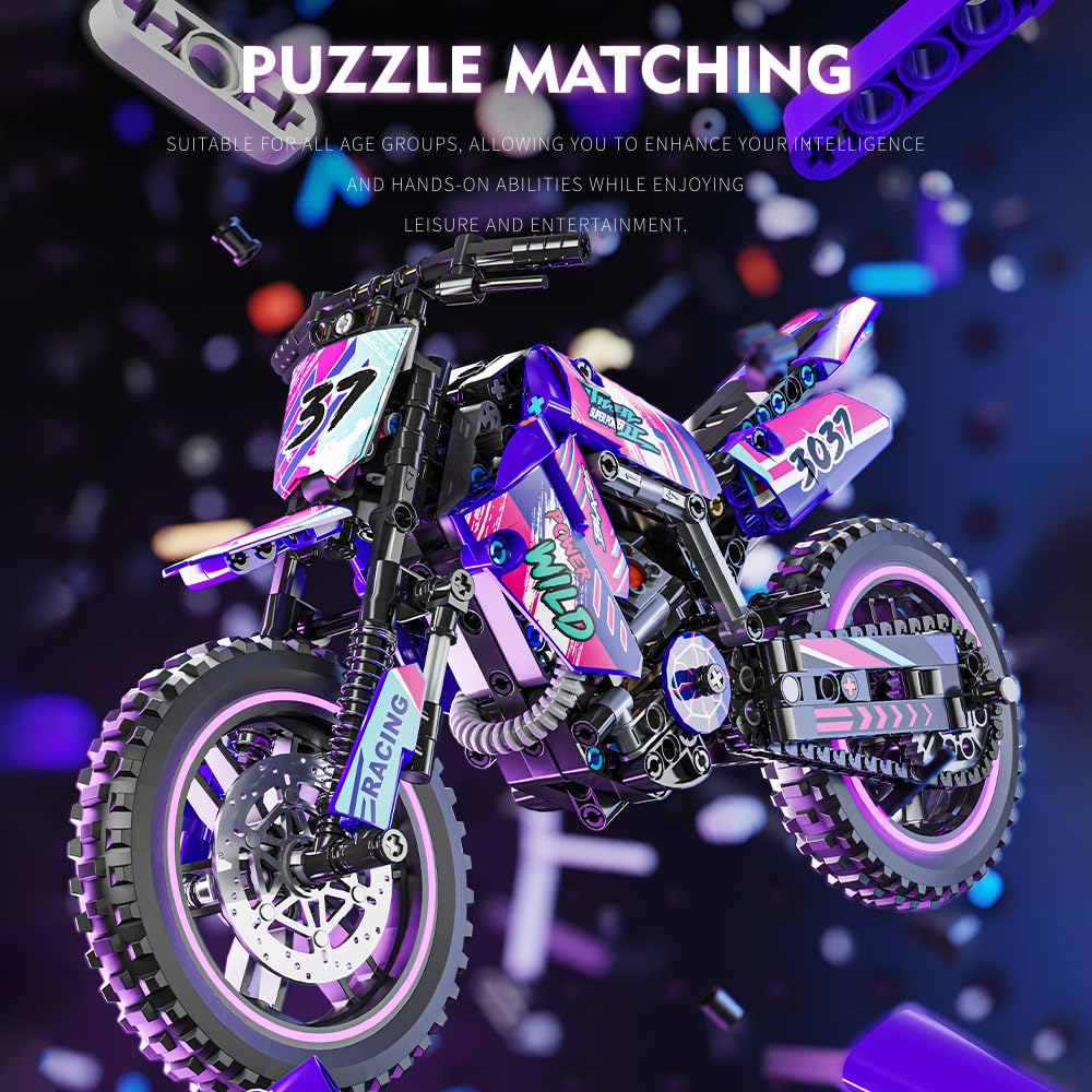 Mesiondy Off-Road Motocross Bike Building Kit – 476 PCS Premium Brick System | Dirt Bike Technic Model | Racing Decal Detail