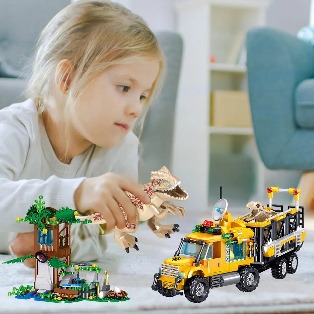 Mesiondy Prehistoric Apex Predator Expedition Building Set – 546 PCS Premium Brick System | Dino Transport Truck, Watchtower & Dinosaur Figures