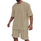 Men’s Breathable Textured T-Shirts Shorts Set – Lightweight Summer Comfort Fit