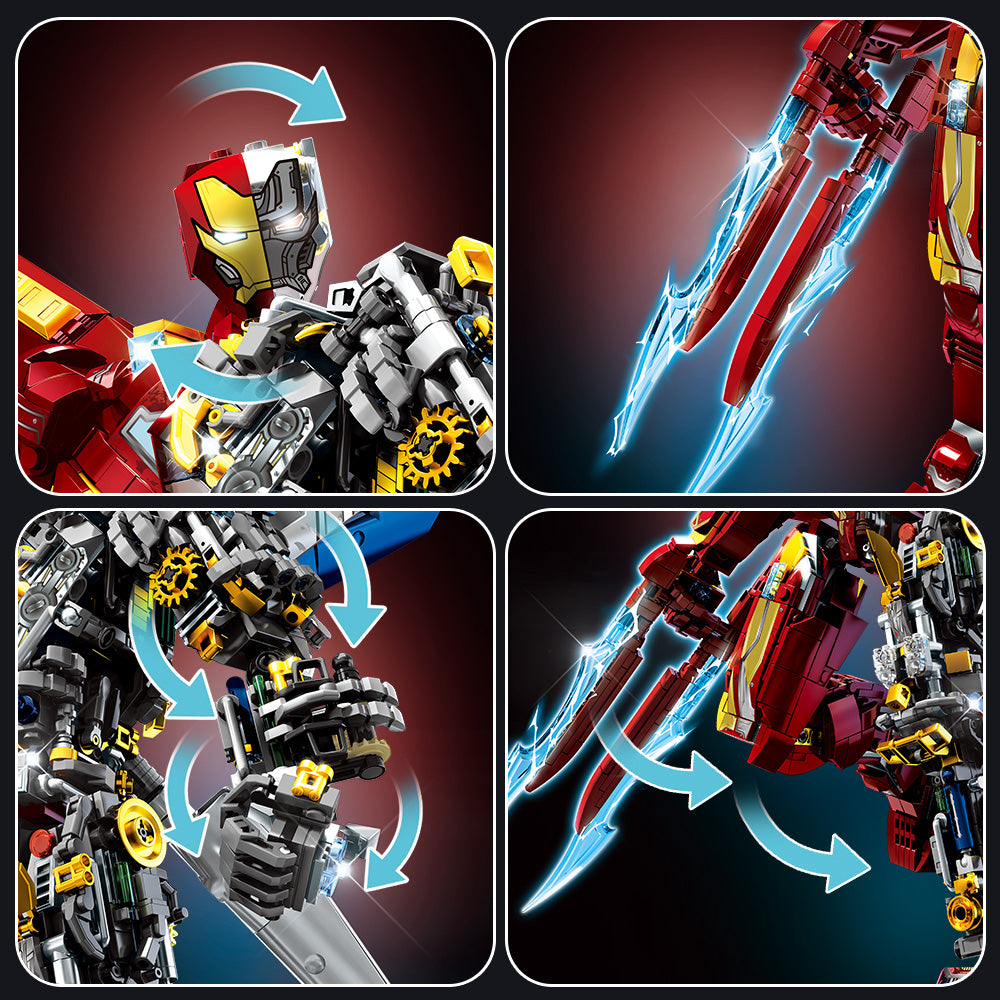 Mesiondy MK50 Armored Hero Semi-Mechanical Mech Building Kit – 2002 PCS Premium Brick System | Deconstructed Collectible Display Model | Light-Up Energy Effects