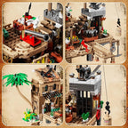 Mesiondy Pirate Island Outpost Building Set 🏴‍☠️ – 943 PCS, 13.8" Wide Pirate Hideout with Boat & Palm Tree 🌴, Compatible with Major Brick Brands 🧩