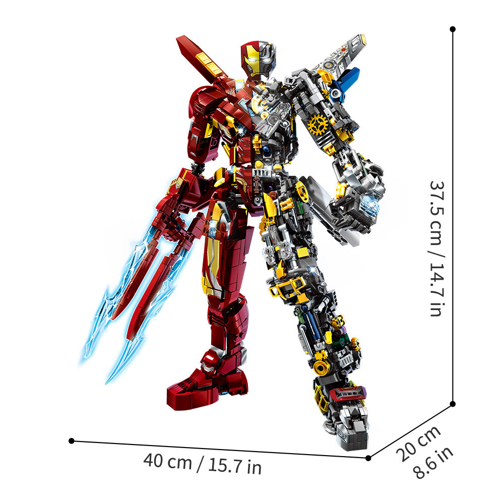Mesiondy MK50 Armored Hero Semi-Mechanical Mech Building Kit – 2002 PCS Premium Brick System | Deconstructed Collectible Display Model | Light-Up Energy Effects